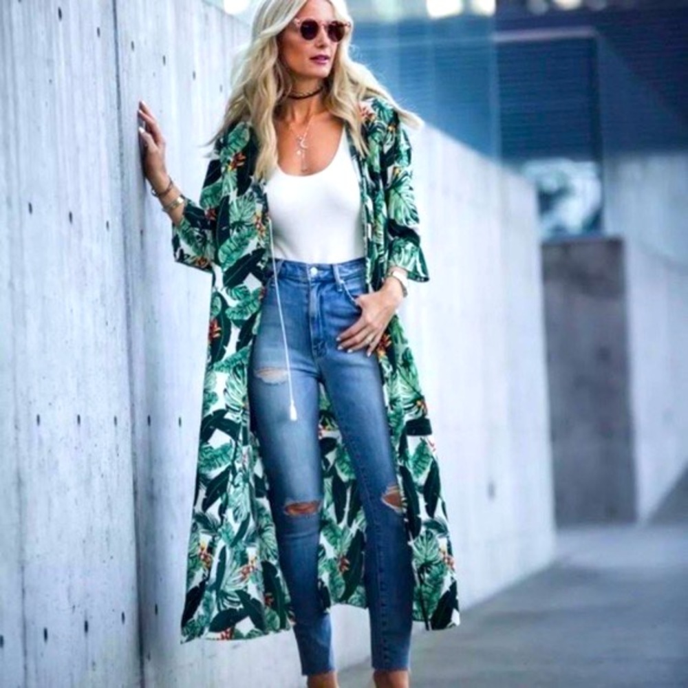 Rachel Zoe Green Leafy Duster with Tassels!